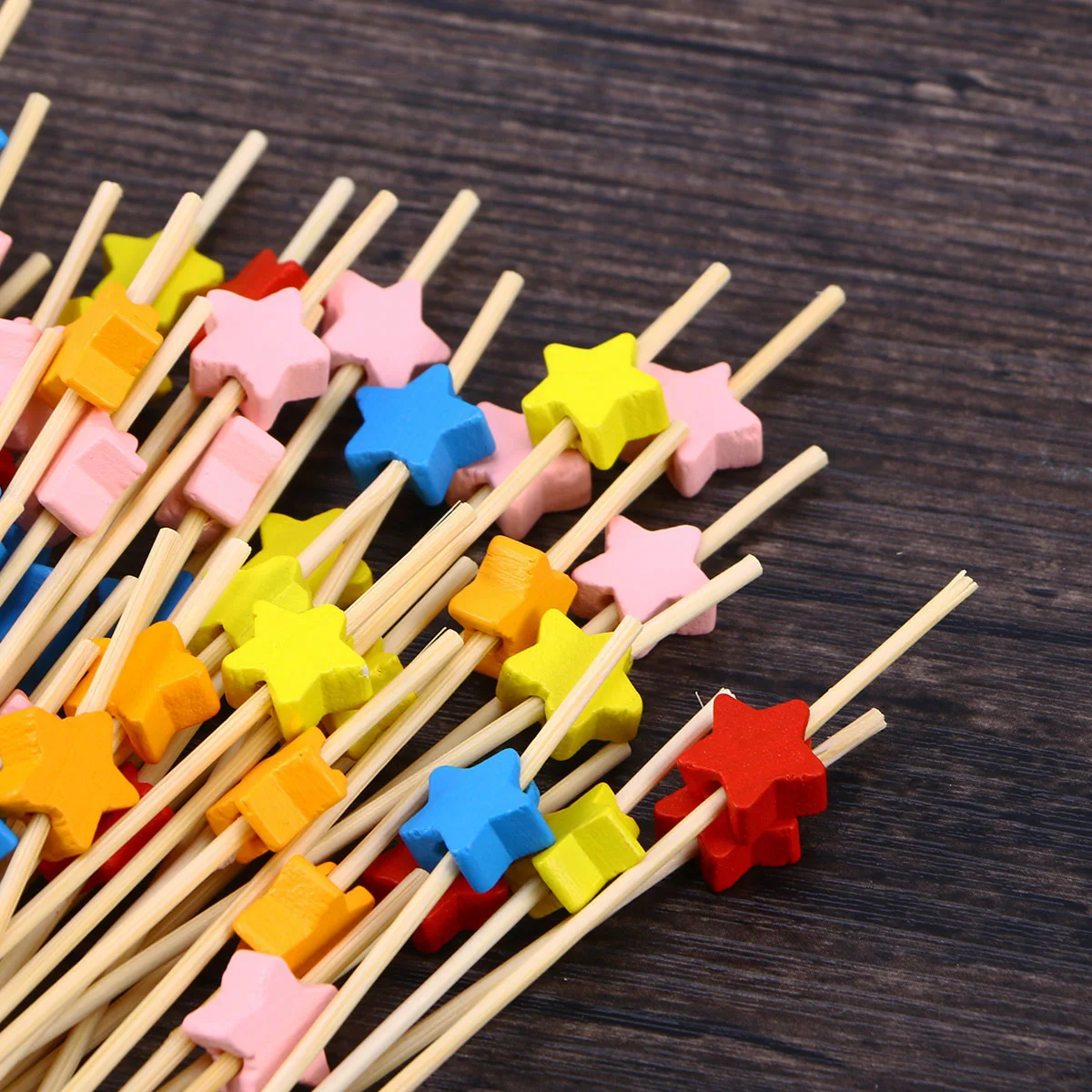

100 Pcs Bamboo Cocktail Picks Fruit Sticks Supplies Pentagram Shape Bar KTV Home Clubs Entertaining Venue