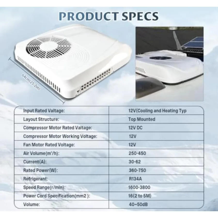 RV rooftop air conditioner for vans, trucks, trailers, boats: 12V DC unit, 10000 BTU cooling/ 3500 BTU heating, aluminum housin view 5