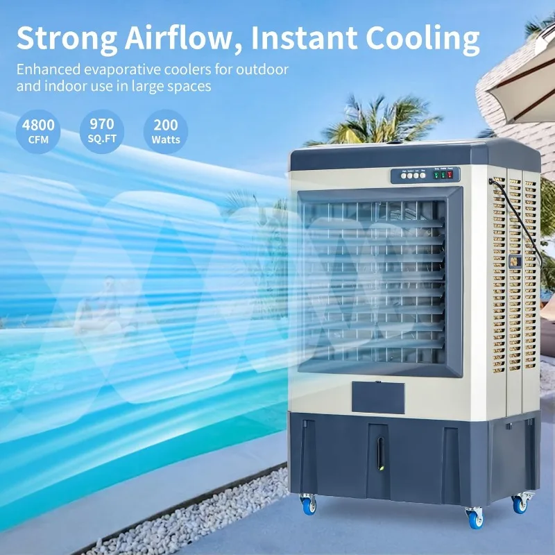 4800CFM Evaporative Air Coolers, Swamp Cooler with Continuous Auto Fill, 120° Oscillating, 3-Speed Mode, Air Cooler