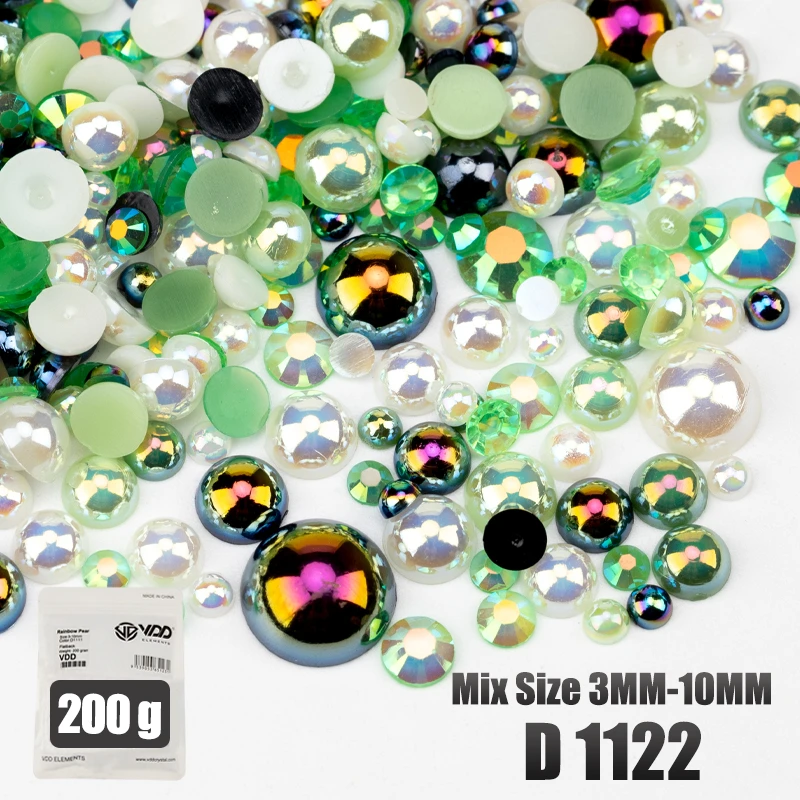 VDD 200g Großhandel Mix Größe Halbrunde Perlen ABS Flatback Perlen Harz Farbe AB Strasssteine zum Basteln DIY Nail Art Dekorationen – Detail 25