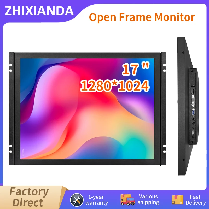 Capacitive/Resistive Touch Screen Open Frame Monitor 17 Inch 1280*1024 Wall Mount Industrial Grade Display  With DVI HDMI VGA