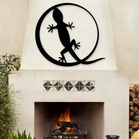 

Gecko ring metal wall art, wrought iron hollow silhouette pendant, living room bedroom home decoration crafts