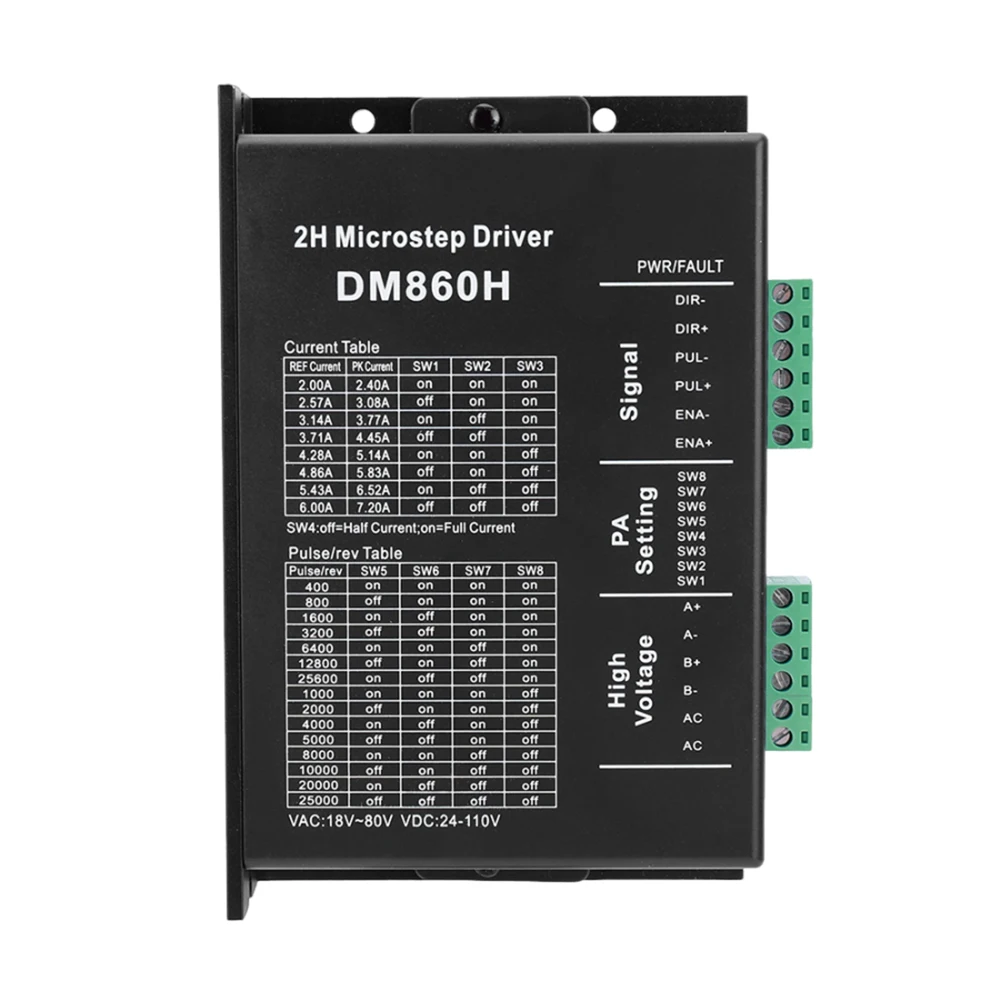 

DM860H DM860 Stepper Motor Drive 0-200khz 2 Phase Stepper Motor Controller AC18-80V Or DC 24-110V for Nema34 Stepper Motor