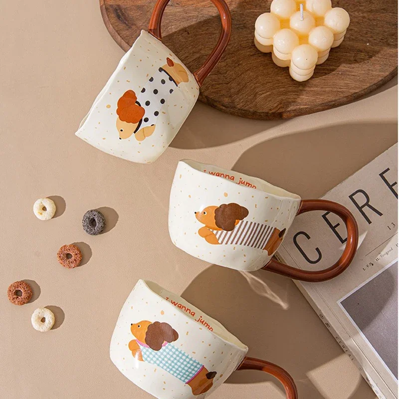 

Ceramic Mug Big Ear Cup Cute Puppy Pattern Coffee Juice Tea Breakfast Milk Oats Mug Yogurt Office Student Couples Drinkware Gift