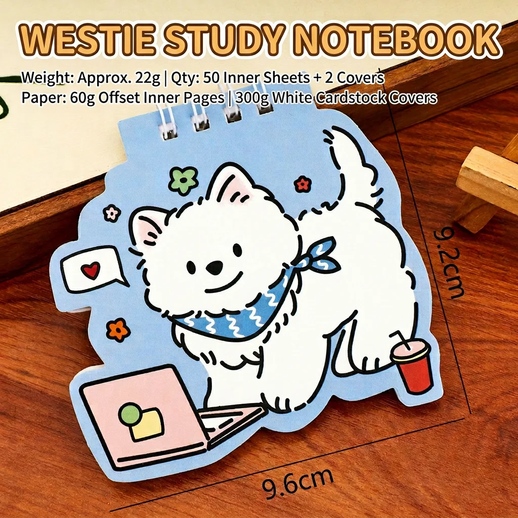 

Student Writing Notebook Cute Westie Dog Notebook Cartoon Dog Notepad Compact Pocket Spiral Notebook For Daily Notes Gifting