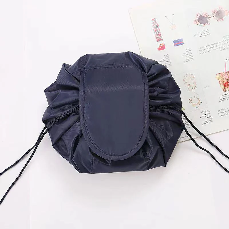 Solid Color Large Capacity Makeup Bag With Drawstring Portable Storage Bag