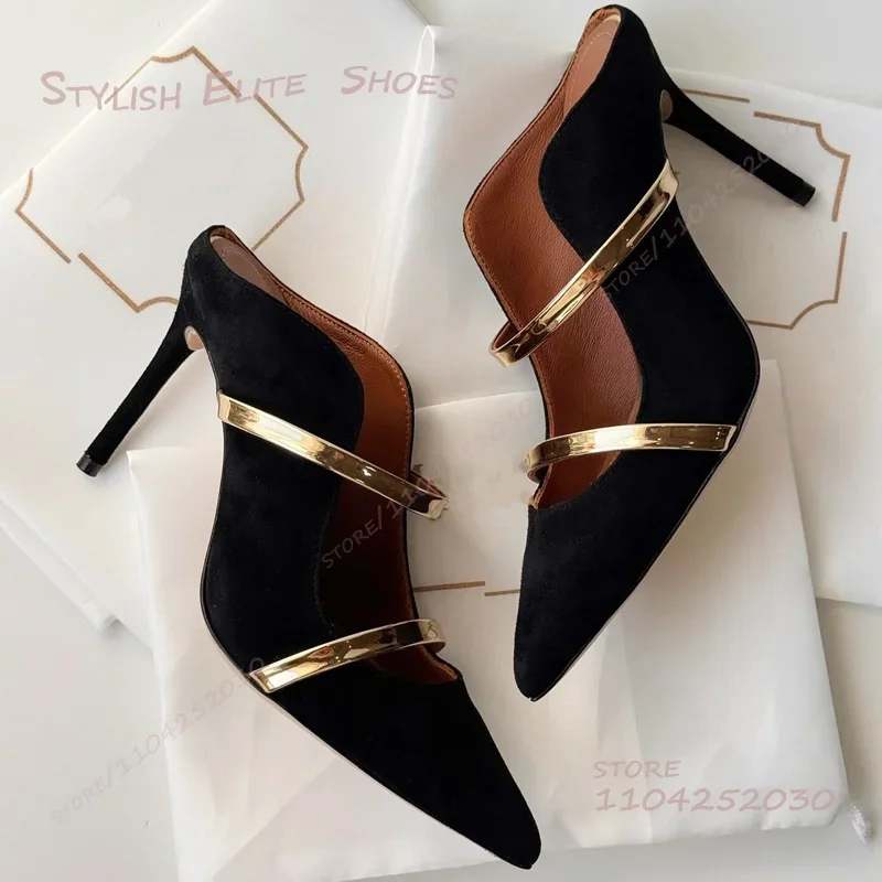 Marrom escuro cáqui pétala lado oco saltos feminino couro dourado camurça preta stiletto bomba casual verão estilingue chinelos cinto sapato