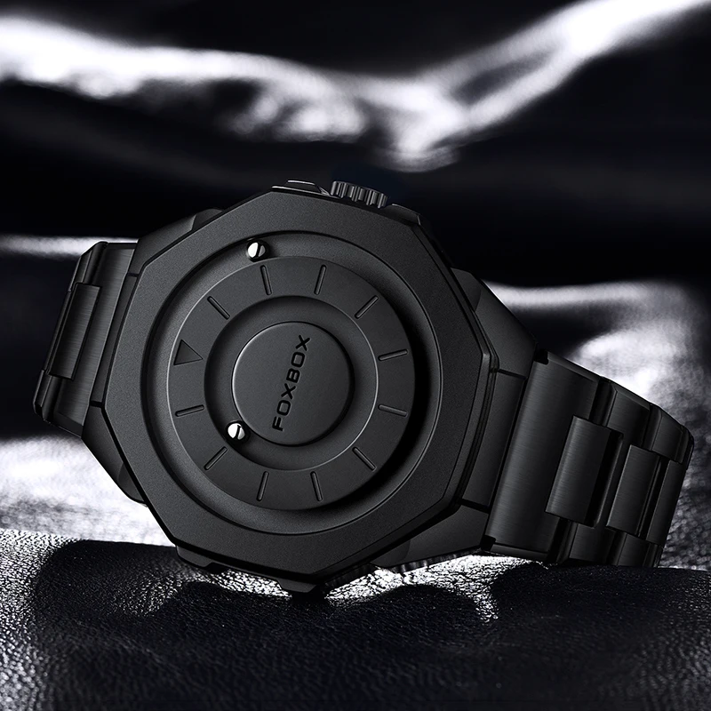 FOXBOX Nowy Luksusowy Zegarek Męski Modny Biznesowy Zegarek Męski Wodoodporny Zegarek Kwarcowy z Magnetycznym Napędem i Ruchomym Wskazówkowym Mechanizmem dla Mężczyzn
