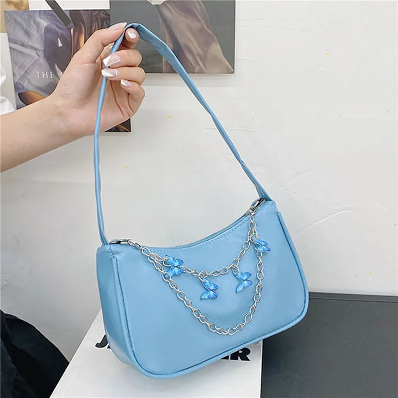 Fashion Women Butterfly Chain Shoulder Bags Ladies Pure Color Small Shopper Bag Purse Female Handbags PU Leather Bag Clutch