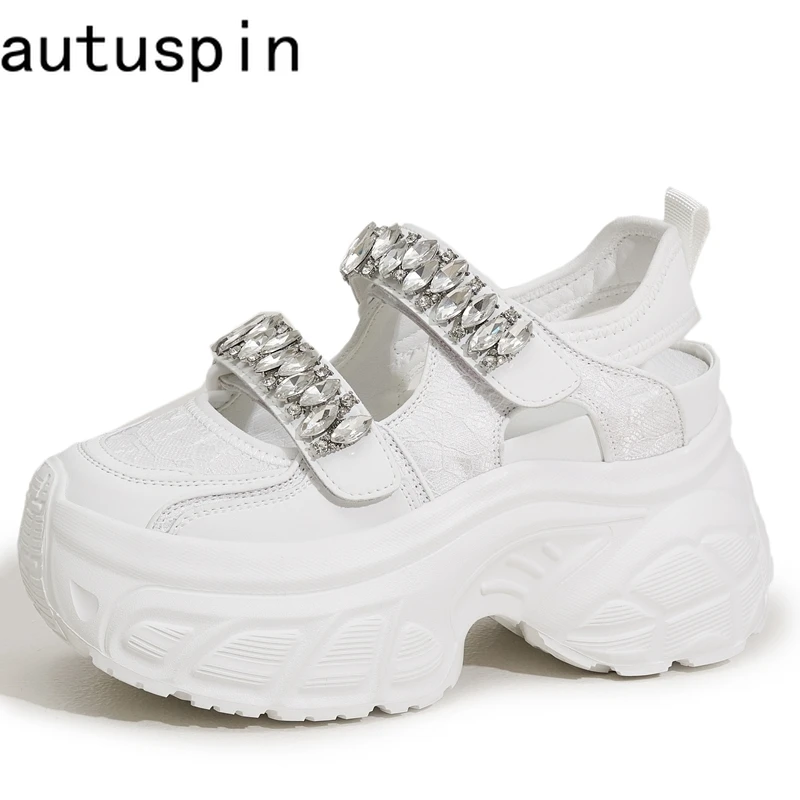 

AUTUSPIN/спортивные римские сандалии 9 см, женские летние туфли с открытой спиной, модные женские кроссовки на высокой платформе и платформе с кристаллами