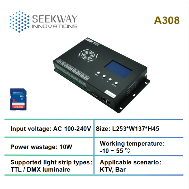 8Ports Artnet Controller SPI/TTL & DMX Pixel LED light AC100V～240V for Indoor Lighting,supports Madrix, SD Card,DMX512 Console