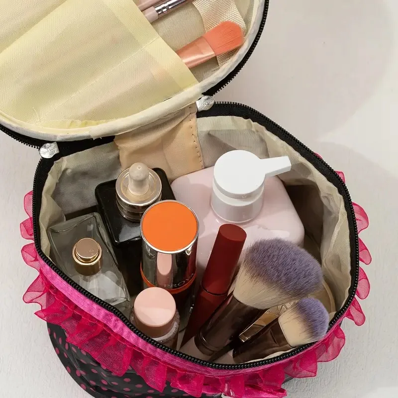 Bolsa de maquiagem, bolsa cosmética de viagem de grande capacidade, organizador de maquiagem à prova d'água para mulheres com alça, organização de maquiagem de viagem portátil