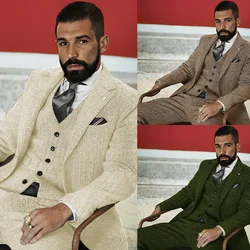 Men's Wool Suit 3 Piece Set Winter Twill Jacket Pants Vest Business Formal Men Blazer Classic Design Custom Size