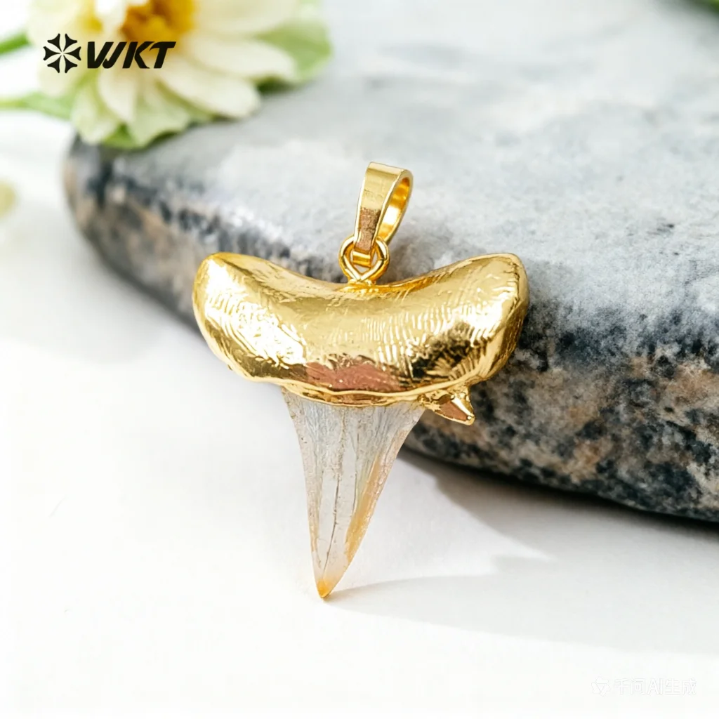

WT-P858 WKT новый кулон-имитация зуба с позолотой 18 карат, кулон-подвеска с натуральным образцом зуба, ископаемые
