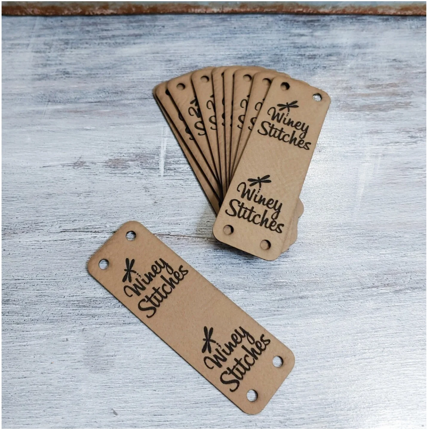 Sew-On Custom Logo Tags, Vegan Faux Leather, Fold Over Tags, Crafters Tags, Cozy Tags, Tags for Knitting or Crochet - Your Desig