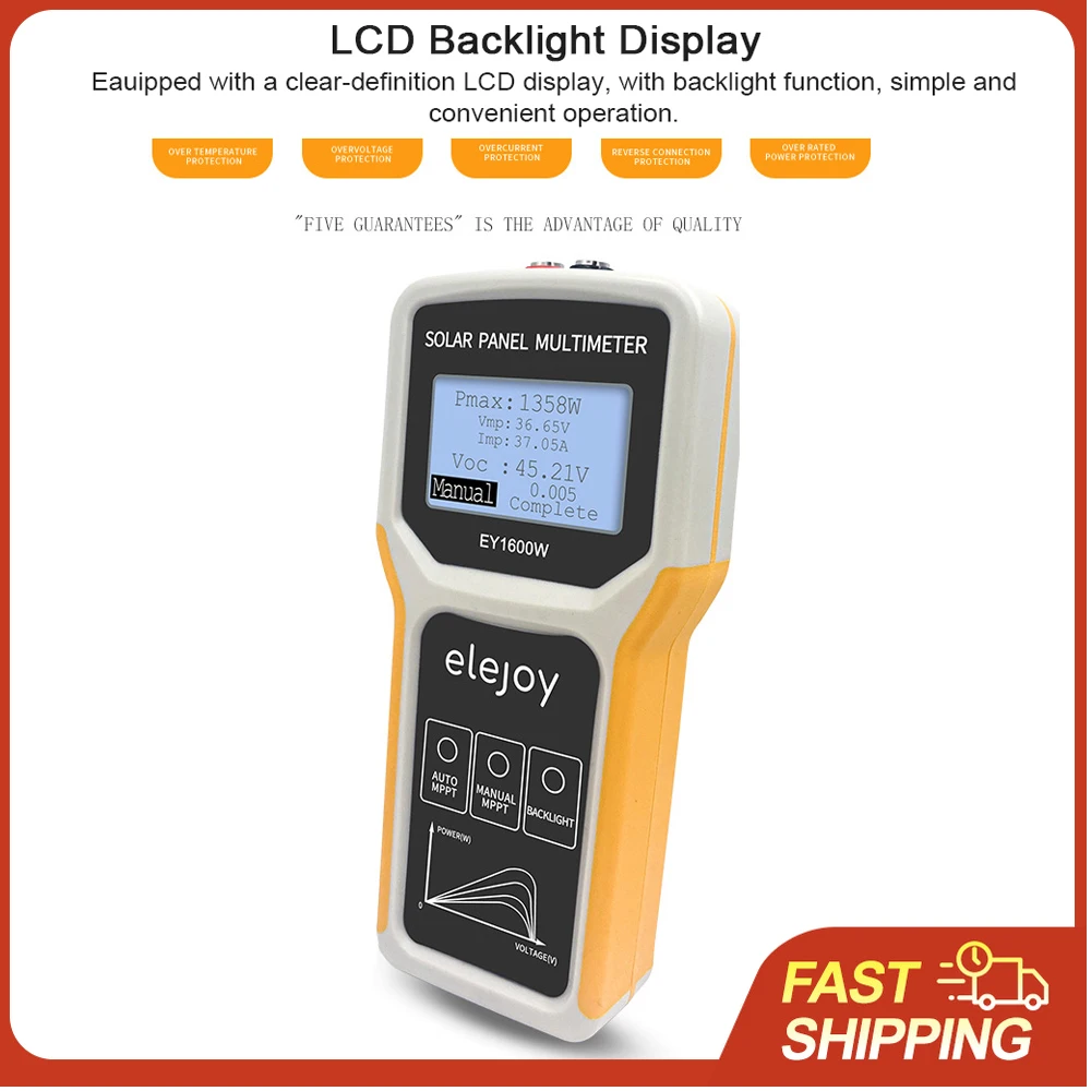 

Мультиметр для солнечных панелей EY800W EY1600W EL400B с автоматическим/ручным определением MPPT, измерением напряжения при отсутствии нагрузки и мощности, тестер фотоэлектрических панелей