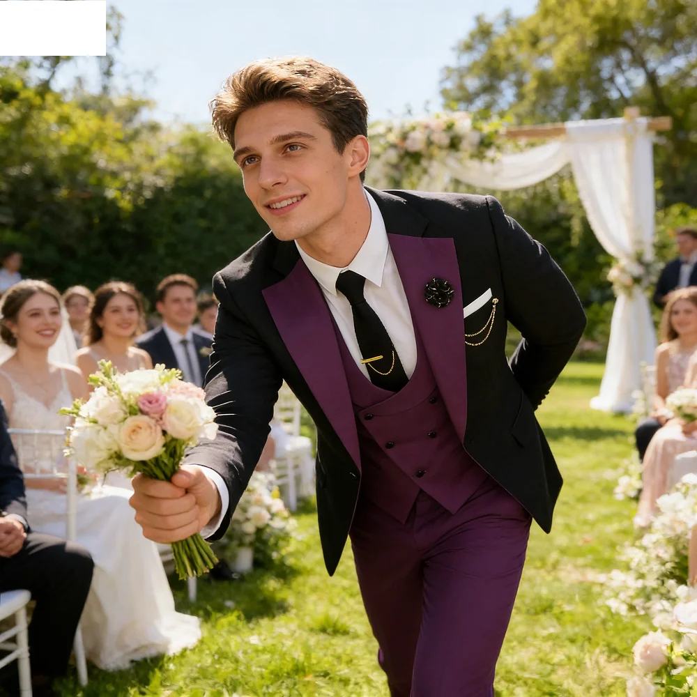 

3 Pieces Slim Fit Men's Suits Formal Business Groom Tuxedo for Wedding Party Prom - Jacket Vest Pants Set