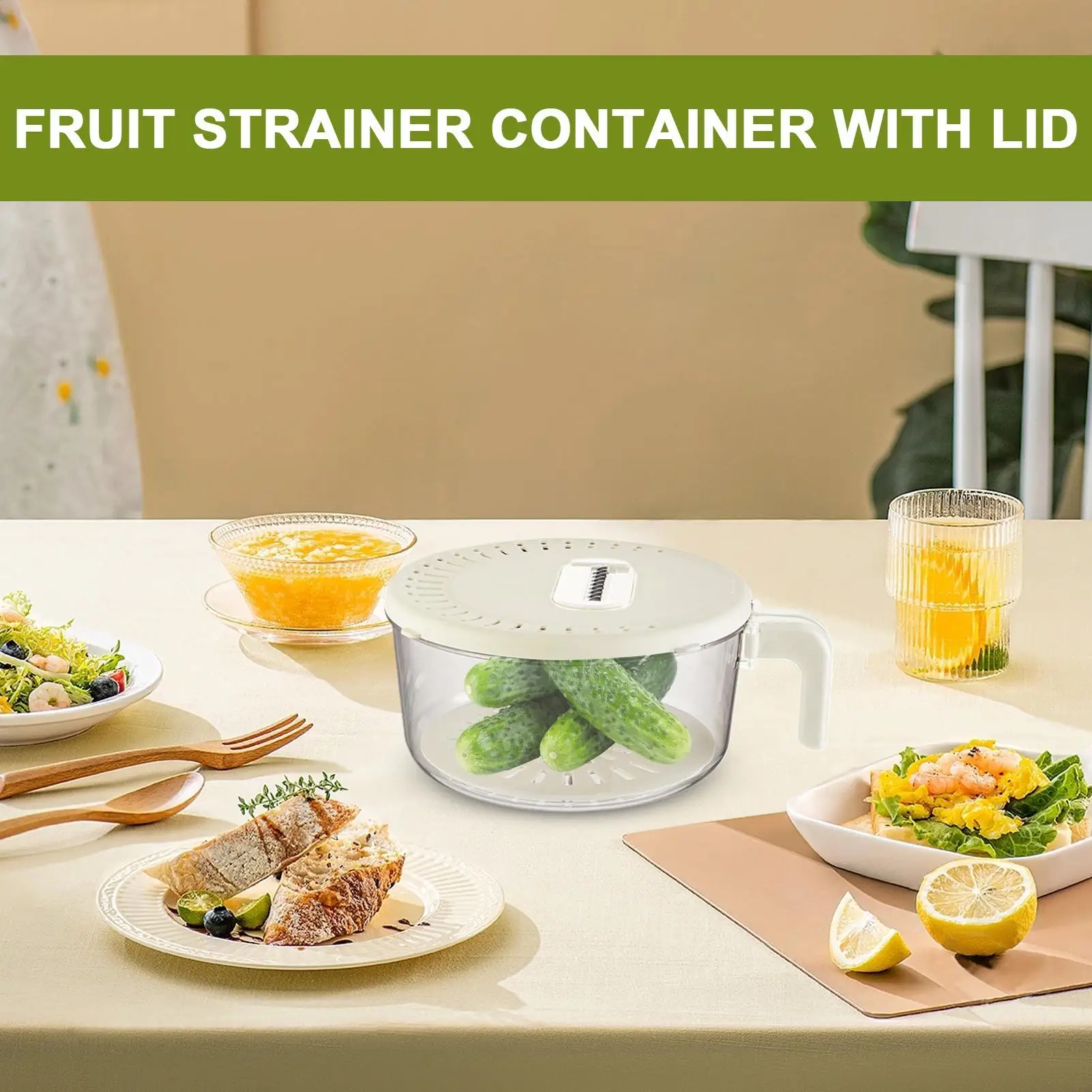 

Fruit Washing Bowl Double-Layer Berry Strainer Food Container With Folding Handle Draining Basket For Outdoor Cooking Barbecue