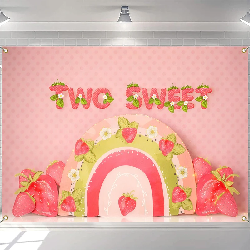 

LS Photography Backdrop Sweet 2nd Strawberry Rainbow Decor Props Cake Smash Kids Birthday Party Photo Background Studio