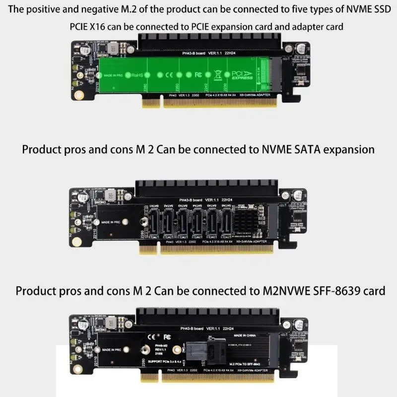 652F PCIE4.0 Split PCIE X16 to X8+X4+X4 Expansion Riser Card 2x M.2 NVME Input Port