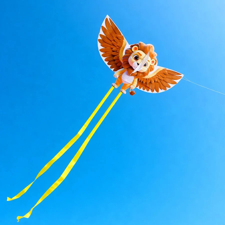 Questo adorabile aquilone con leoncino presenta un design con leone alato, realizzato come un aquilone professionale specifico per i principianti.
