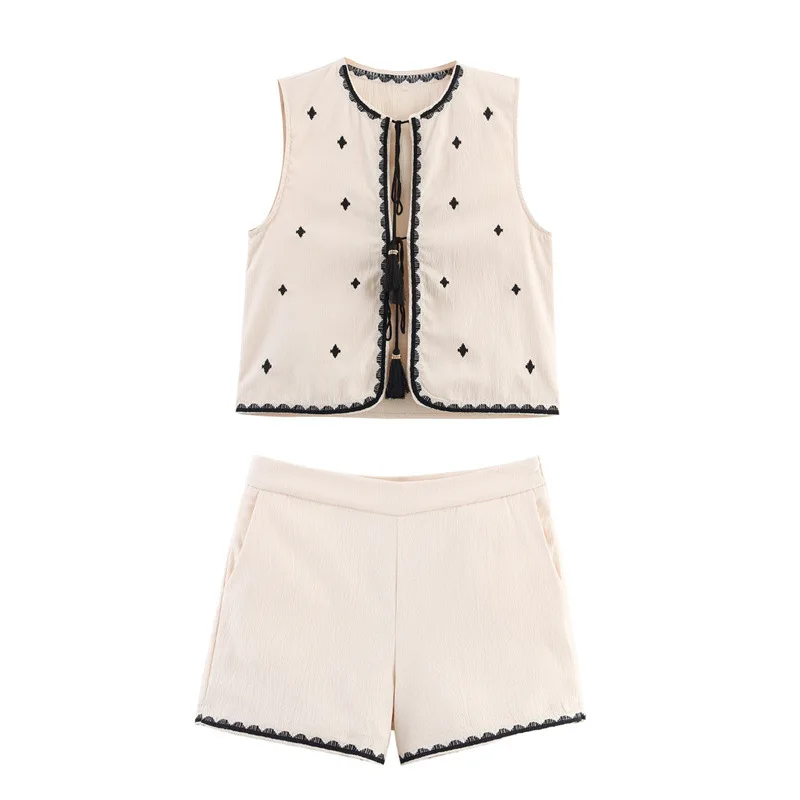 Summer New Fashion Simple Embroidered Su Sui Vest Casual Shorts