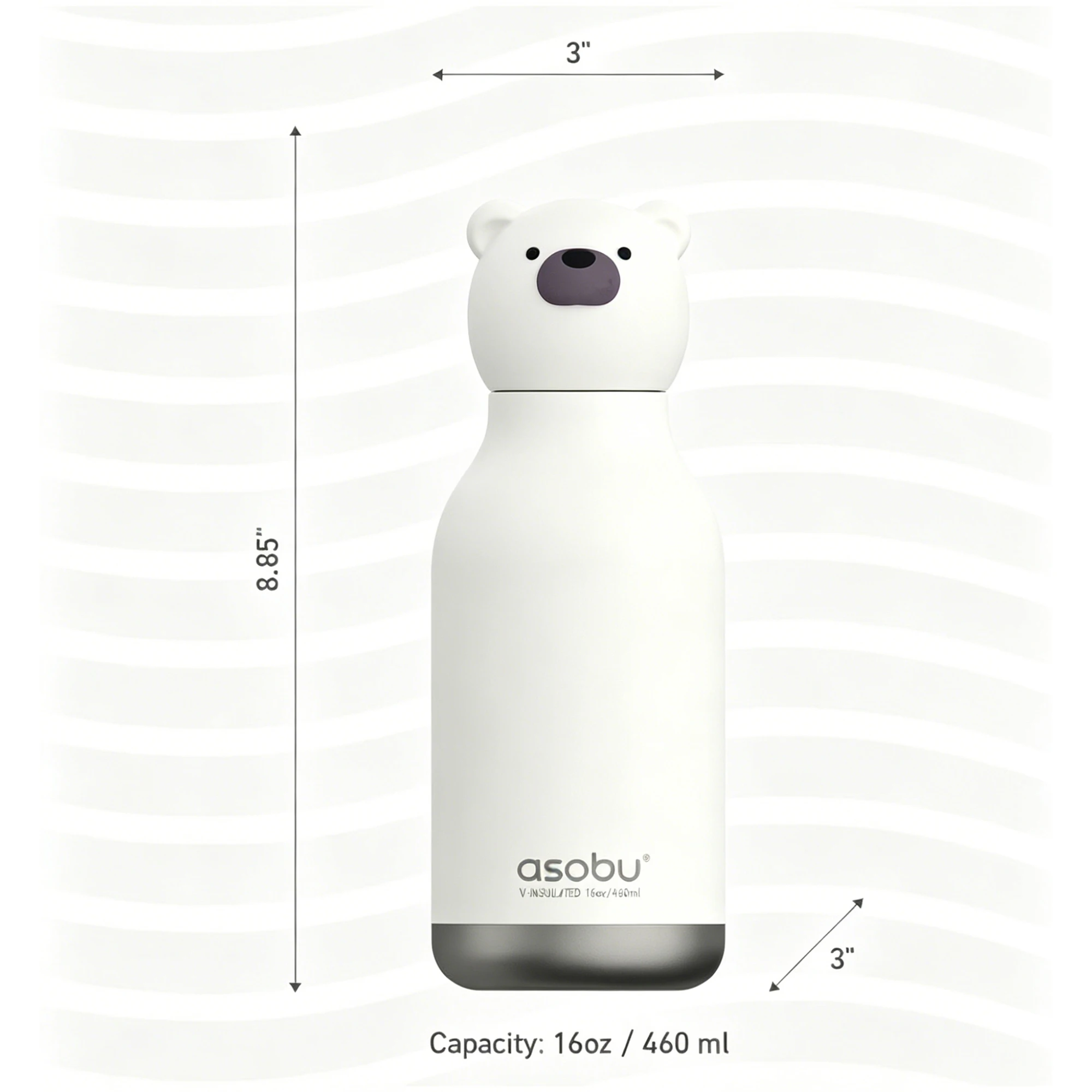 ASOBU 16oz 460ml Insulated Stainless Steel Water Bottle,Cute Kids Animal Pattern Thermal Cup Detachable Lid Leakproof Portable V