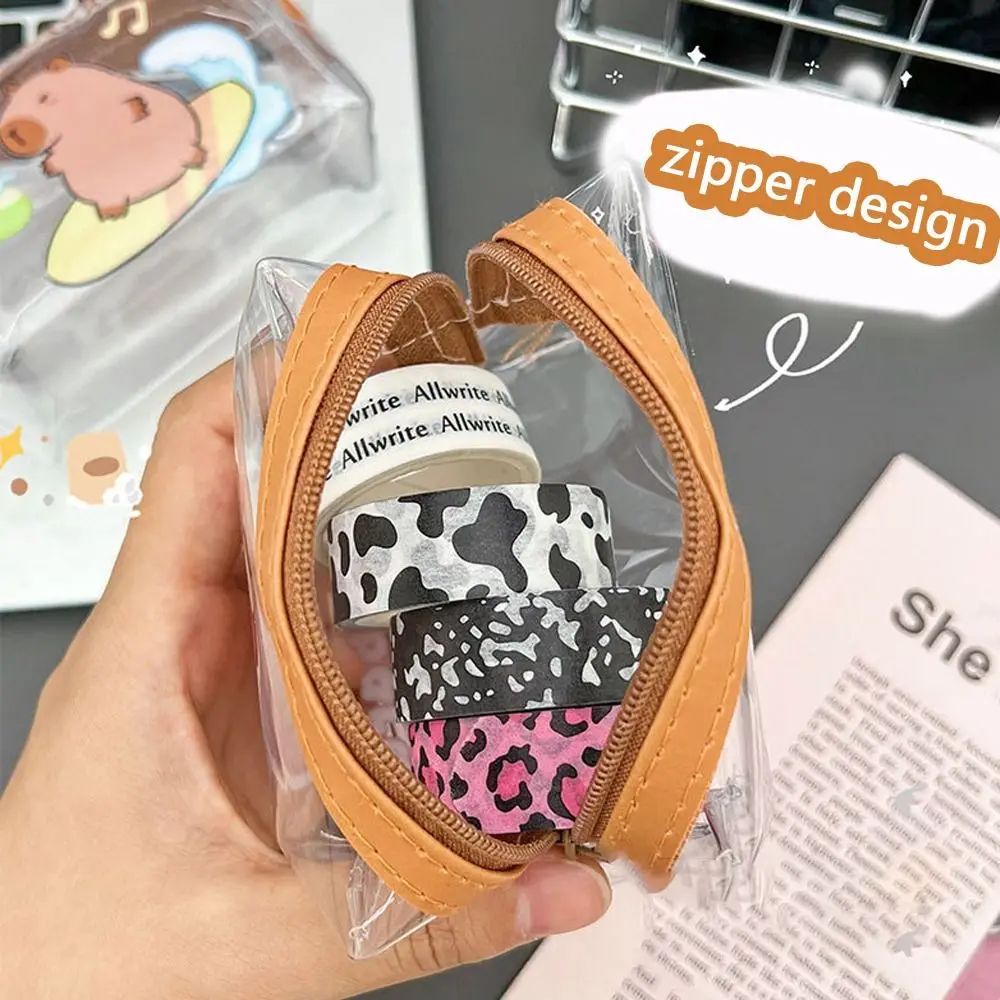 Simple PVC Transparent Coin Purse Smooth Zipper Cartoon Makeup Bag Storage Pouch Women's Bags