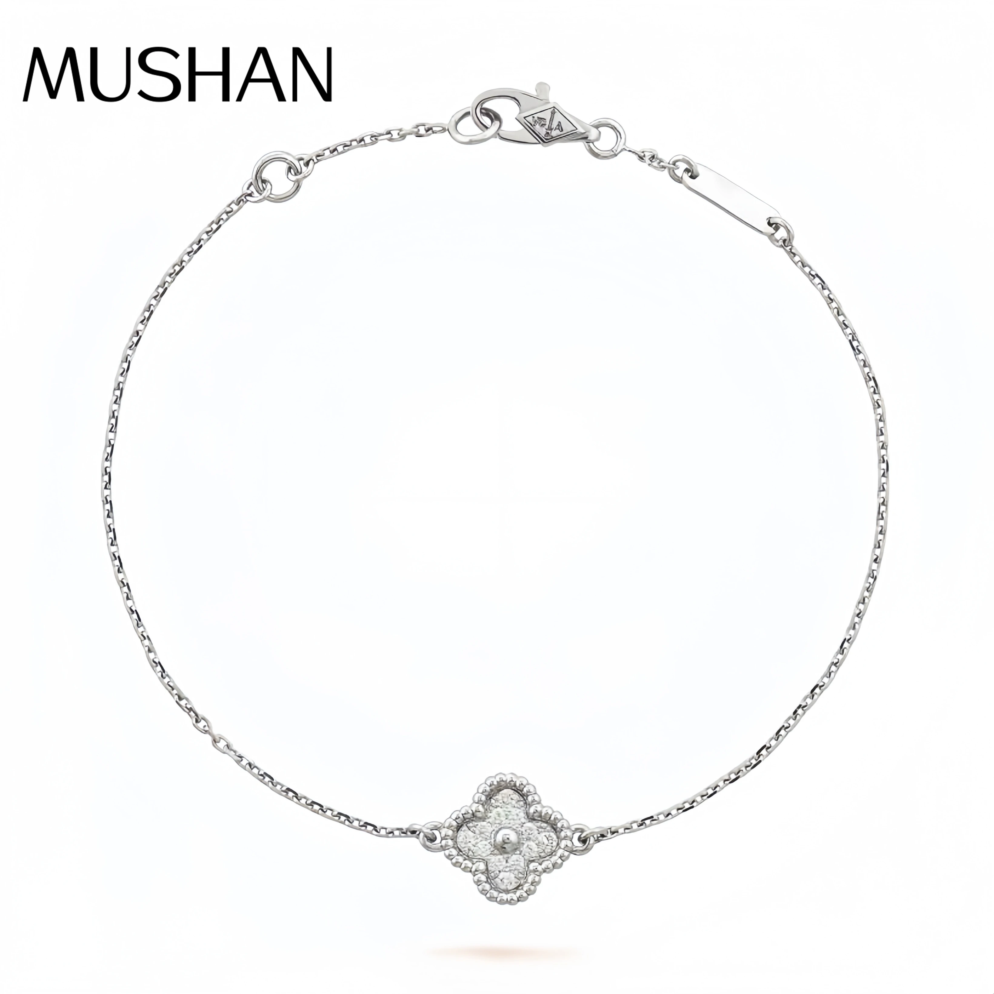 

Mushan Luxury Brand Pure Silver High Version Four Leaf Clover Bracelet With Single Flower And Full Diamonds S925 Jewelry