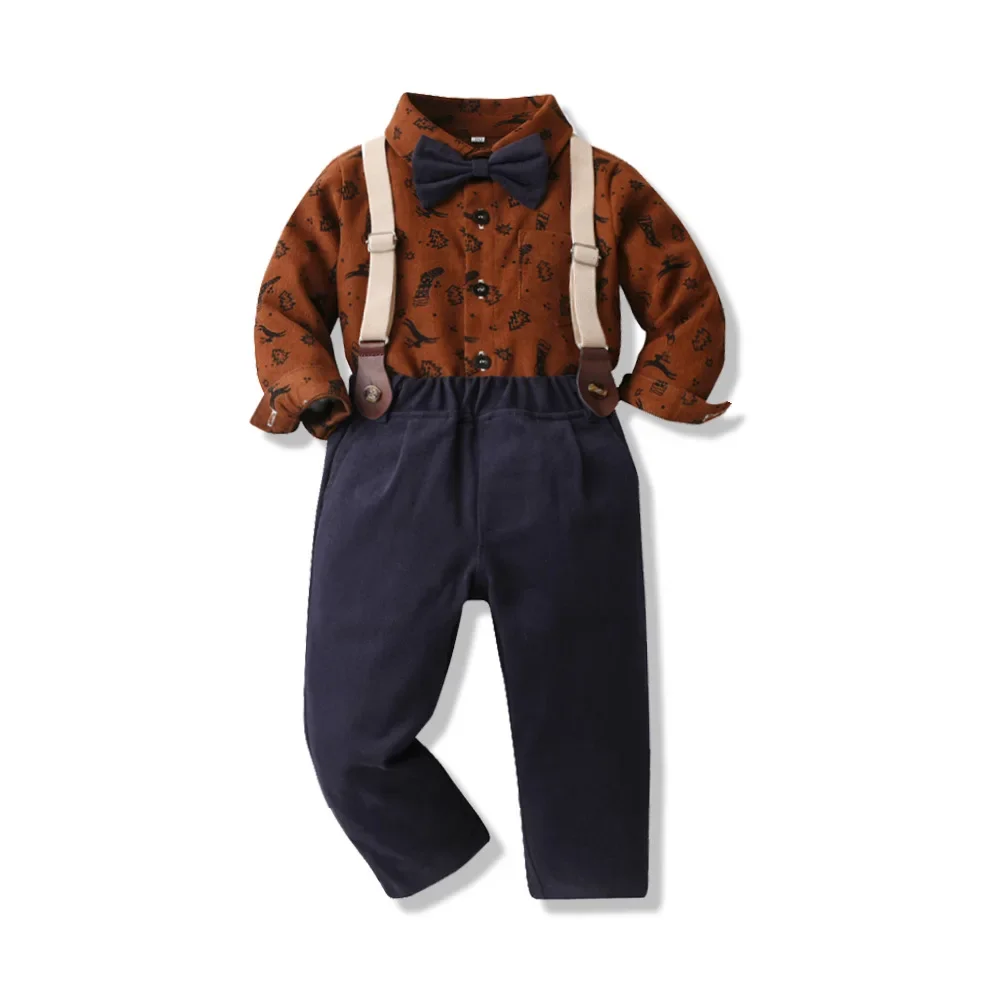 2024 New Children\'s Christmas Clothing Autumn/Winter Long sleeved Shirt Strap Pants Set Christmas Party New Year Gift