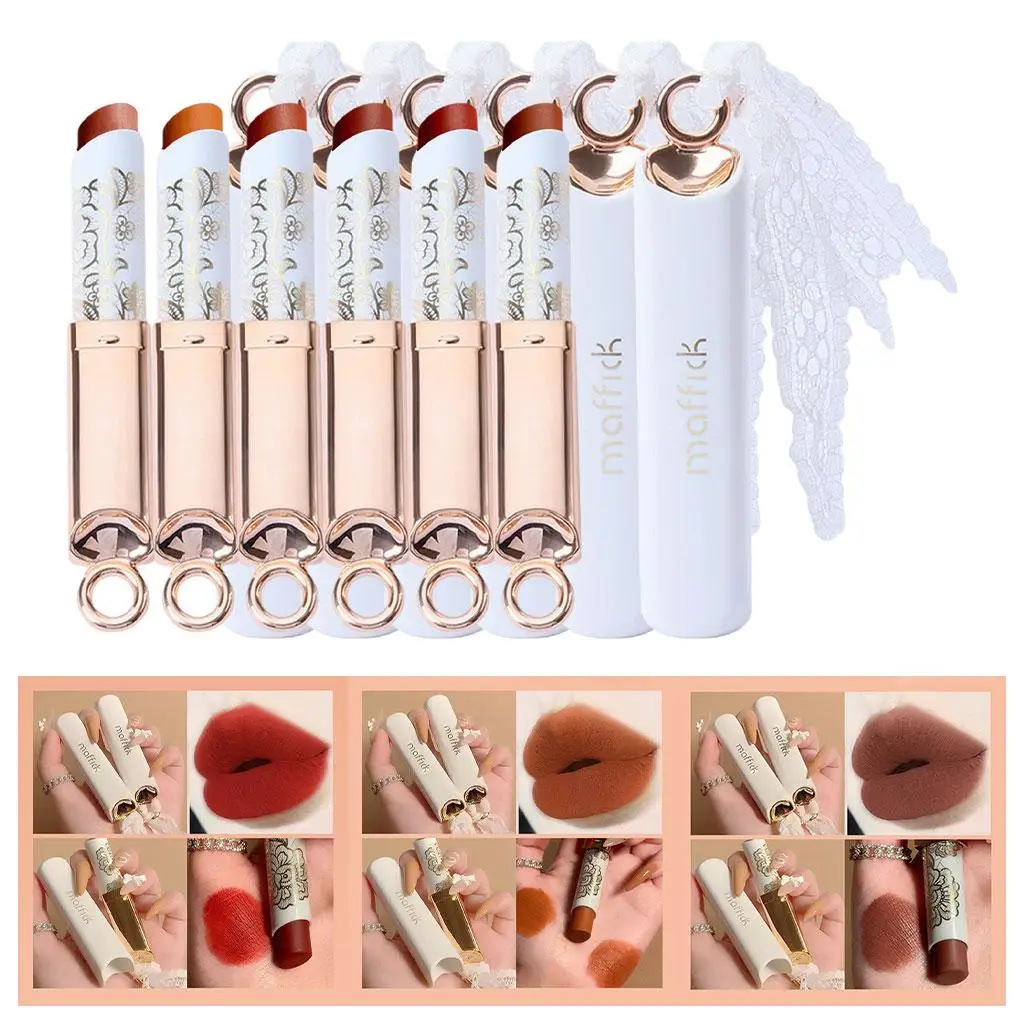 Lápiz labial mate de terciopelo, maquillaje de labios pigmentado, herramienta de maquillaje clásica de colores