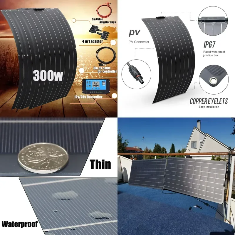 300W Flexible Solar Panels Kit 12V Home Use Solar Cell Battery Charger High Efficiency Sunpower Photovoltaic System