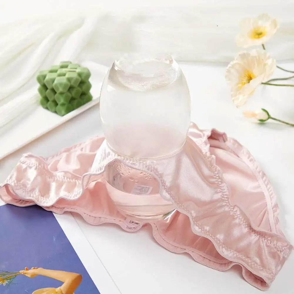 Fashion Low Waist Satin Silk Panties Thin Solid Color Ruffles Briefs Women Lingeries Underwear Women's Panties Daily