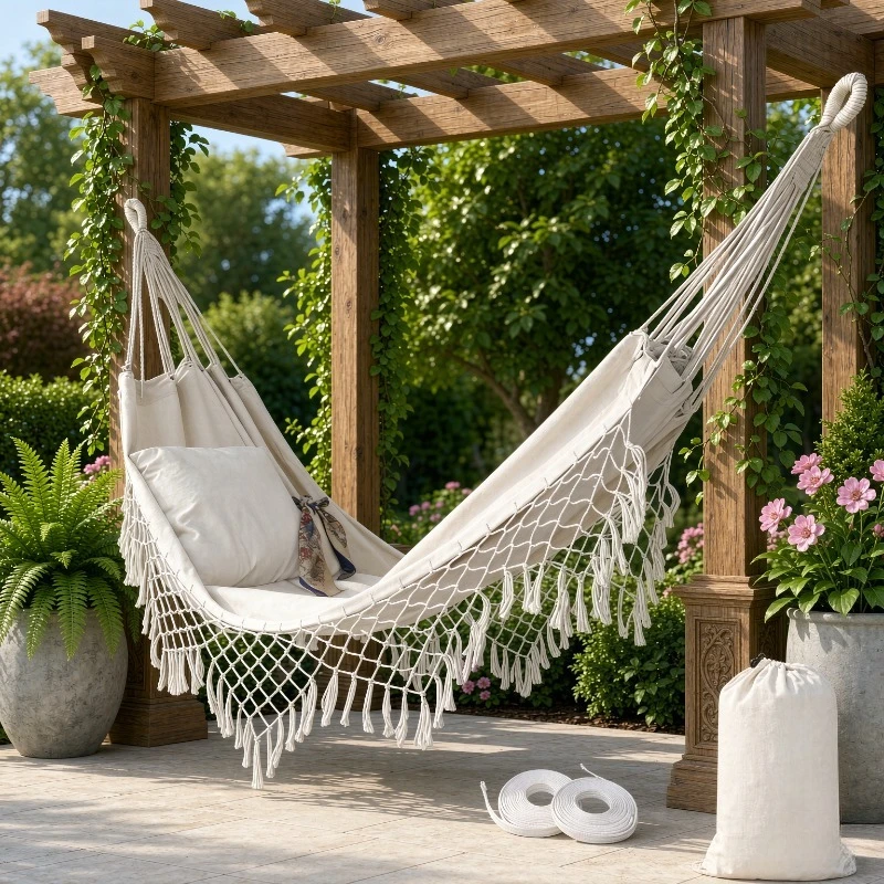 Fringe Canvas Hammock Outdoor Bohemian Swing Bed Wide Portable Patio Yard Lounge Camping Relax Chair