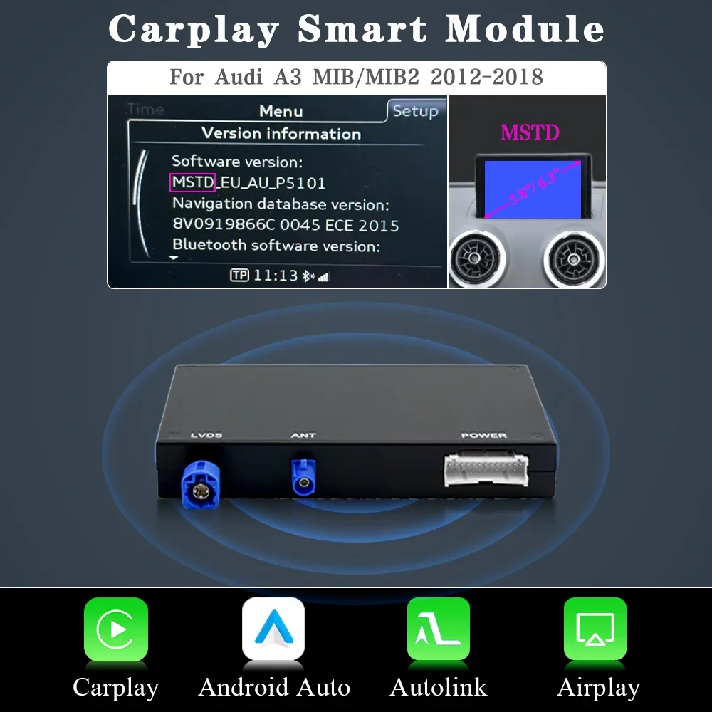 AUTOTOP Draadloze CarPlay Module Voor Audi A3 8v Q2 8P 2012-2018 MIB2 MIB Systeem Android auto Retrofit Kits Reverse Cam Airplay