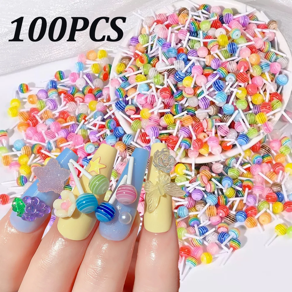 50/100/200pcs Mini Lollipop Nail Charms 3D 6mm Colored Resin Lollipop Nail Ornament Cute Candy 100pcs DIY Nails Crafts Jewelry@#