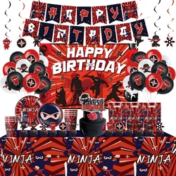 Ninja Birthday Decorations Cartoon Ninja Theme Balloons Disposable Tableware Backdrop Tablecloth Kids Boys Party Event Supplies