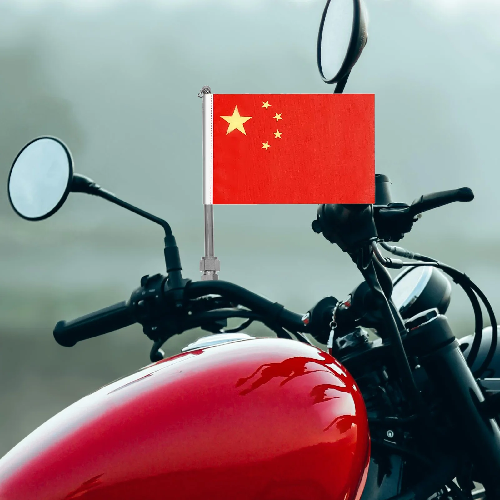 1pc Adjustable Stainless Steel Motorcycle Flagpole Mount Universal Rear Seat Safety Flag For Bike Dirt Bike Telescopic Design