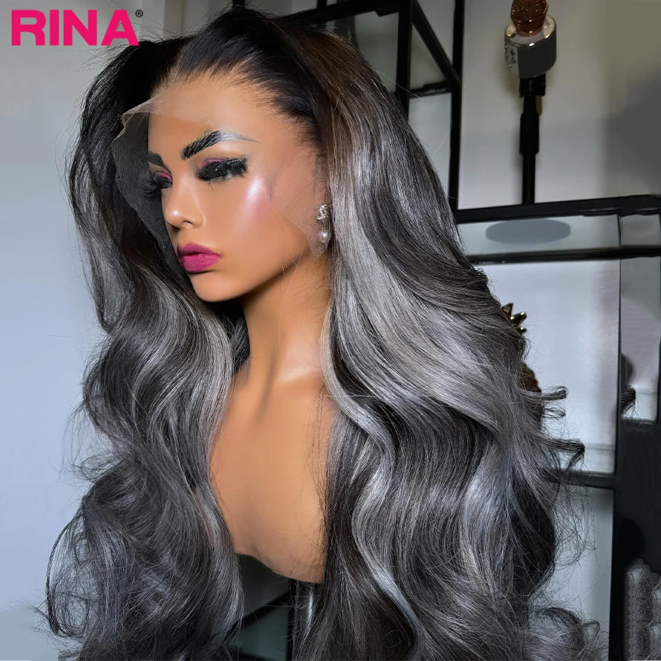 Silver Grey Highlight Human Hair Wigs For Black Women 13x6 13x4 Lace Frontal Wig Colored Body Wave Transparent Lace Front Wigs