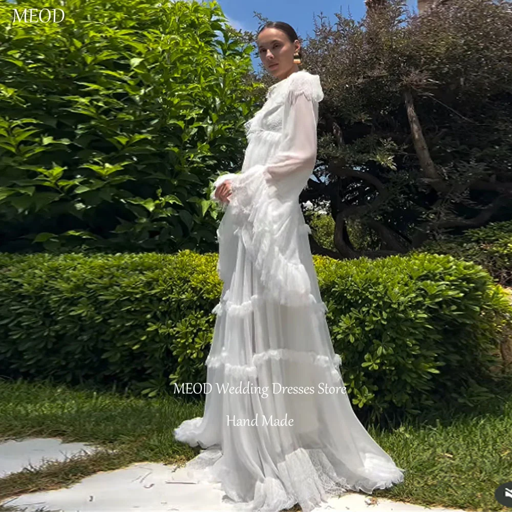 MEOD Modern Lace Formal Wedding Dresses V Neck Tiered Fashion свадебное платье Long Sleeves Vestidos De Novia Boda Customized