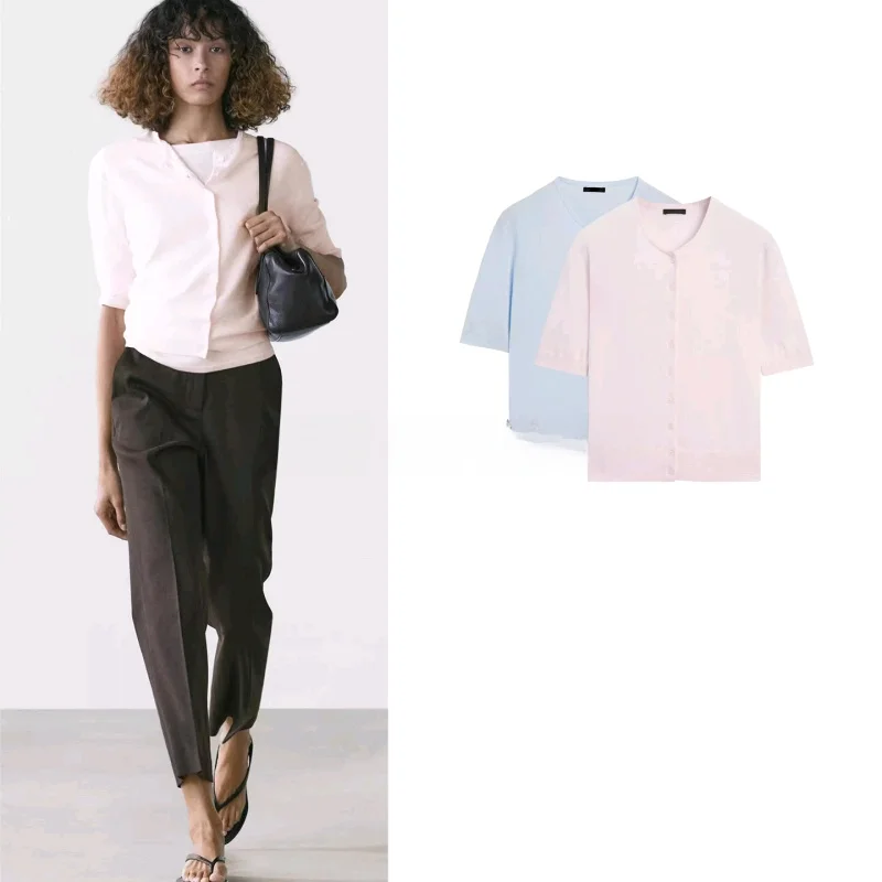 

Spring New Arrival Women's Commute Sle ort Sve round Ne Color Knitted Top Loose Fit Casual Polyester Fiber