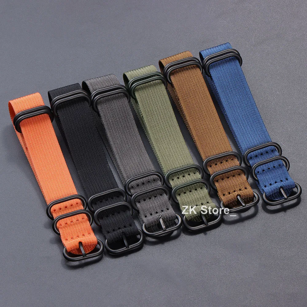 Quality Ribbed Watch Band Black Ring Buckle Nylon Striped Strap for Omega Military Weave Sport Bracelet Belt 18mm 20mm 22mm 24mm