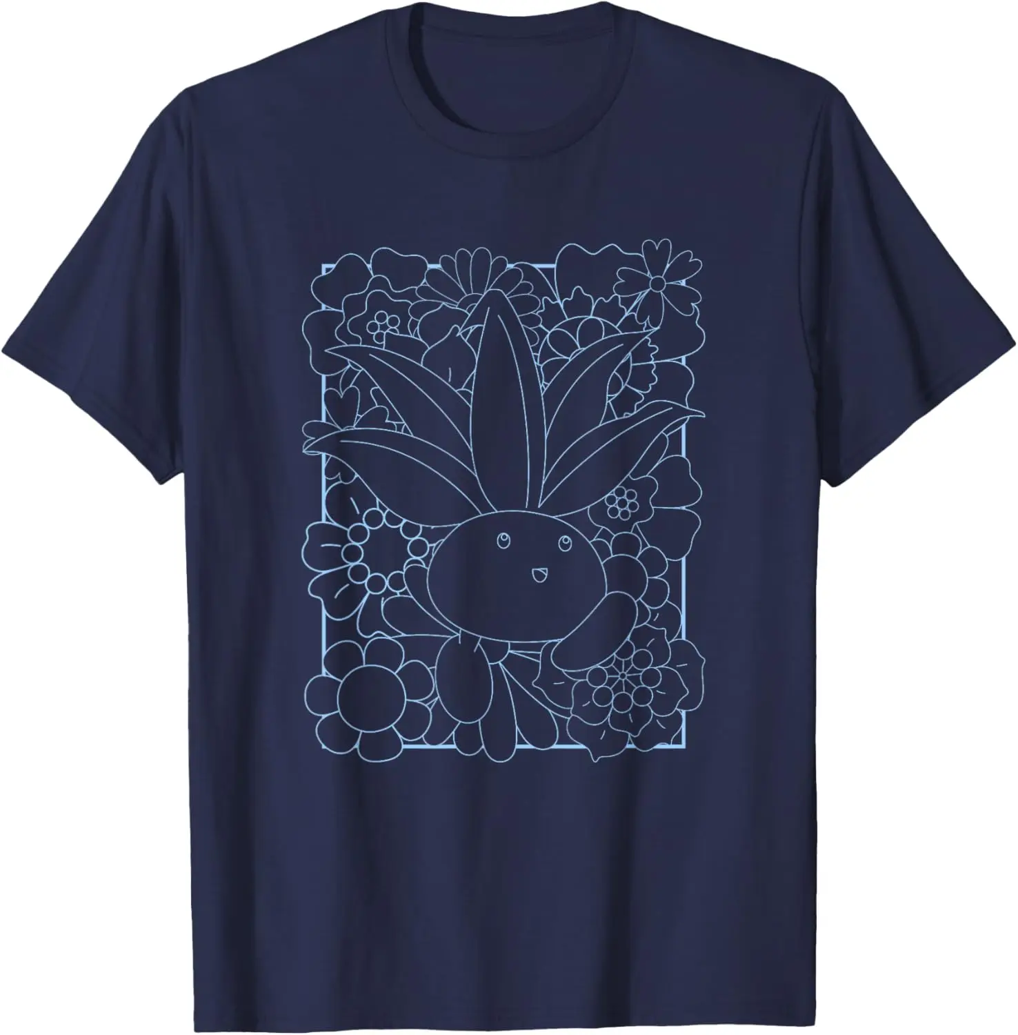 Pokémon Cute Oddish Outline Floral Framed Portrait T-Shirt S-6XL