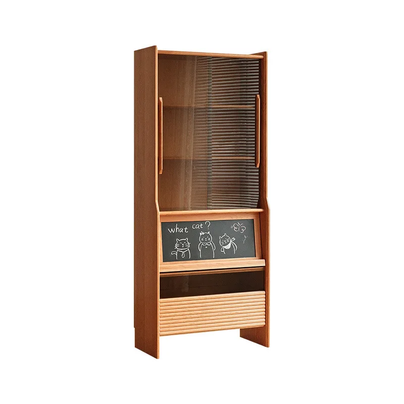 

Cherry wood all solid wood Nordic glass bookcase with door Modern minimalist storage living room display cabinet