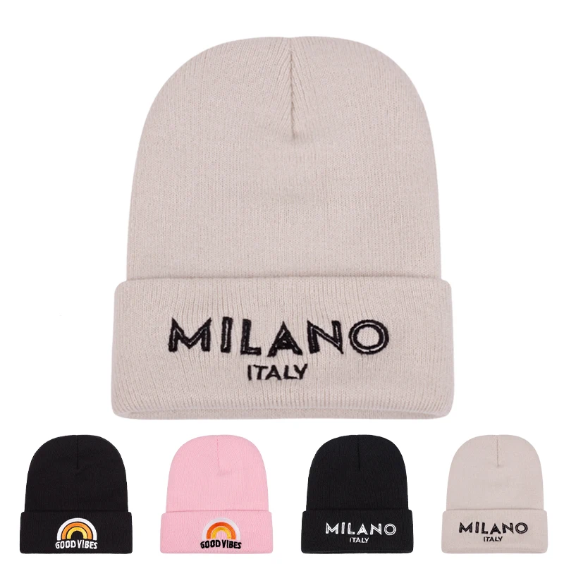 

Luxury MILANO Embroidery Beanies Hat for Women Men Skullies Cap Winter Warm Knitted Outdoor Leisure Bonnets Ski Mask Balaclava