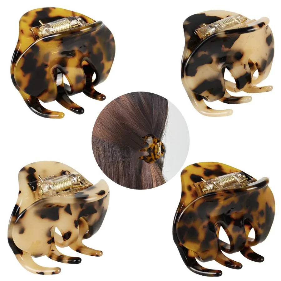 

4 Pack 2.1 Inch Hair Claw Clips Tortoise Shell Cellulose Acetate Resin Hair Barrettes Medium French Design Hair Jaw Leopard Pri