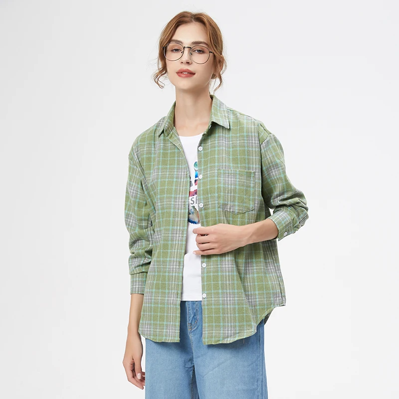 Chemise à carreaux à manches longues pour femmes, chemisier décontracté pour dames, vêtements à carreaux frais, printemps, automne, nouveau, 2024