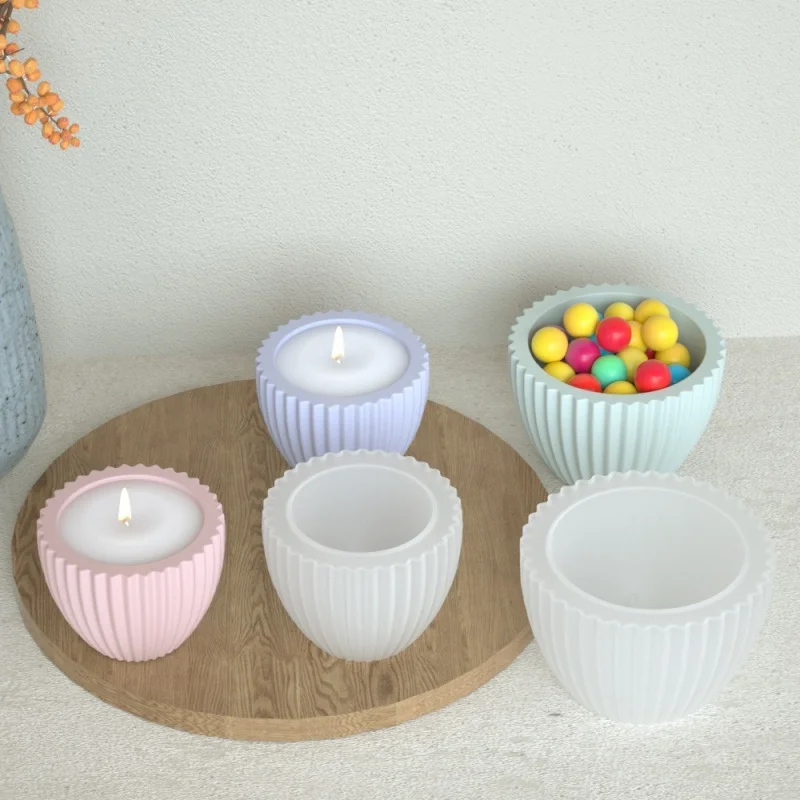 Round Stripe Shape Aroma Candle Cup Plaster Silicone Mold DIY Flowerpot Storage Jar Concrete Cement Resin Molds Crafts Making