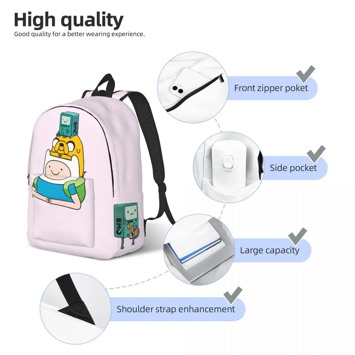 Cute Handbag A-Adventure Time Male Lady Harajuku Design For Work Office Gift Large Capacity Knapsack