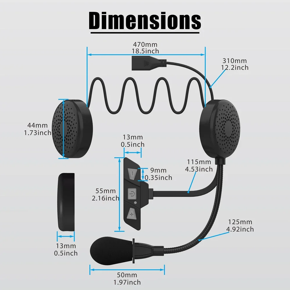 Kebidumei Motorcycle Bluetooth 5.2 Helmet Headset Wireless Handsfree Stereo Music Player Moto Noise Reduction Haedphone with Mic image 6